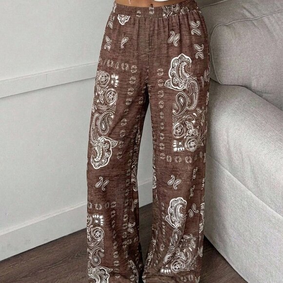 Multicolor Boho Women's Long Print Palazzo Maxi Trousers - Picture 6 of 7